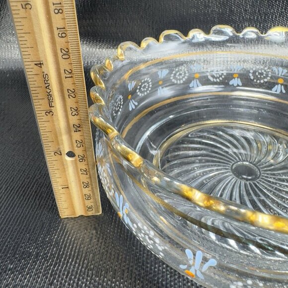 Antique Enameled Paint Large Glass Bowl Dish Gold Painted Edge Manganese 365nm - Picture 9 of 16